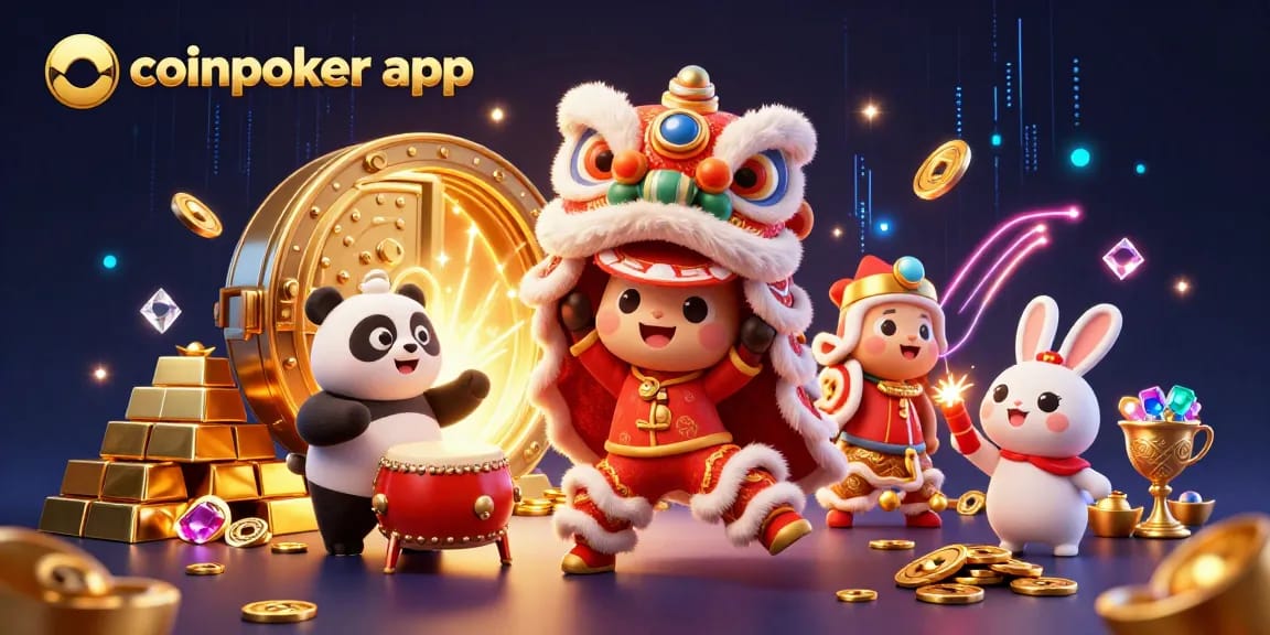 Scopri il divertimento della coinpoker app per poker crypto con danza del leone e premi luminosi.