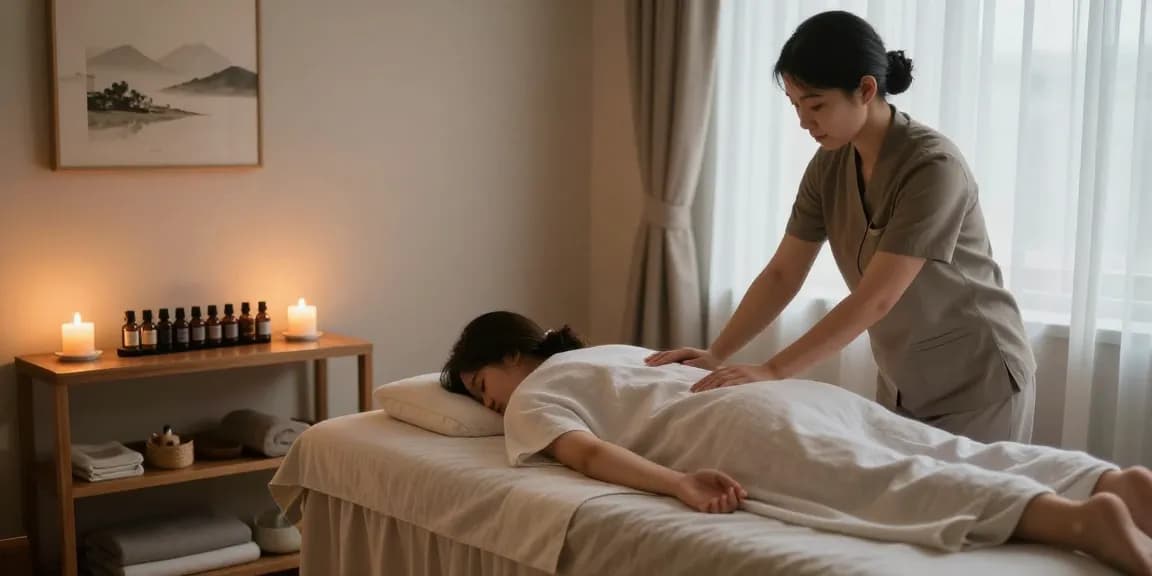 Yeongdeungpo Swedish massage studio featuring a serene treatment room with candles and essential oils.