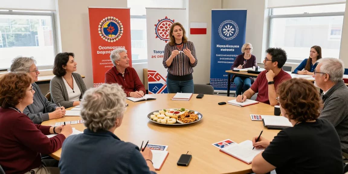 Engaged Polish community members learning language skills at https://www.sfpol.com/ event.