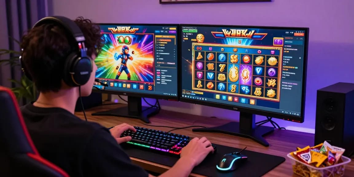 Exciting online gaming with dynamic slot depo 1000 action, player engaged in vibrant slot game.