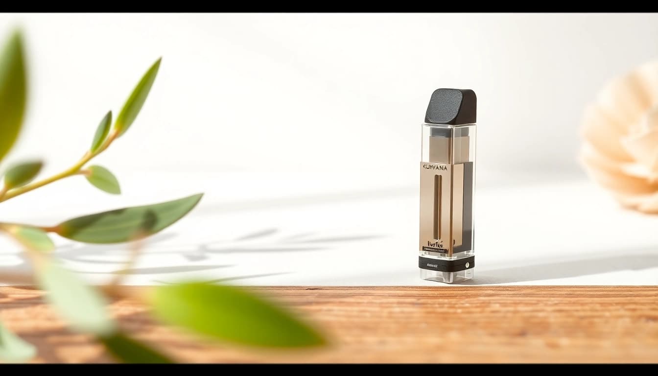 Showcase the premium kurvana cartridge against a soft white backdrop highlighting its elegant design.