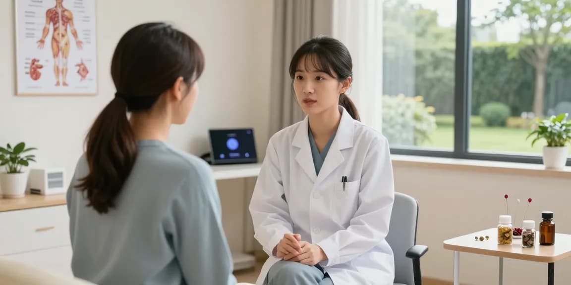 Healing environment at 수원교통사고한의원 with a doctor and patient consultation.