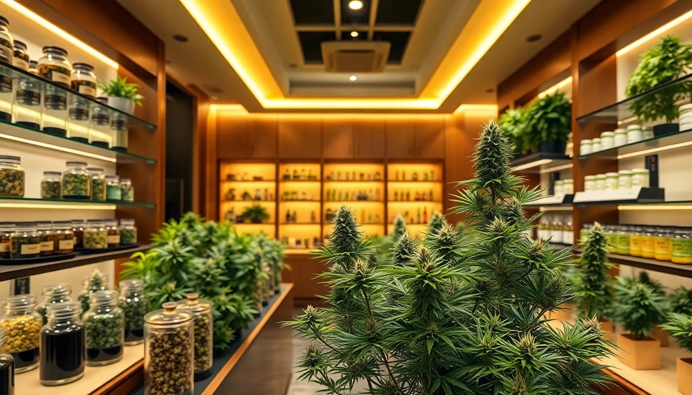 Browse weed online at a stylish cannabis dispensary filled with premium products and plants.