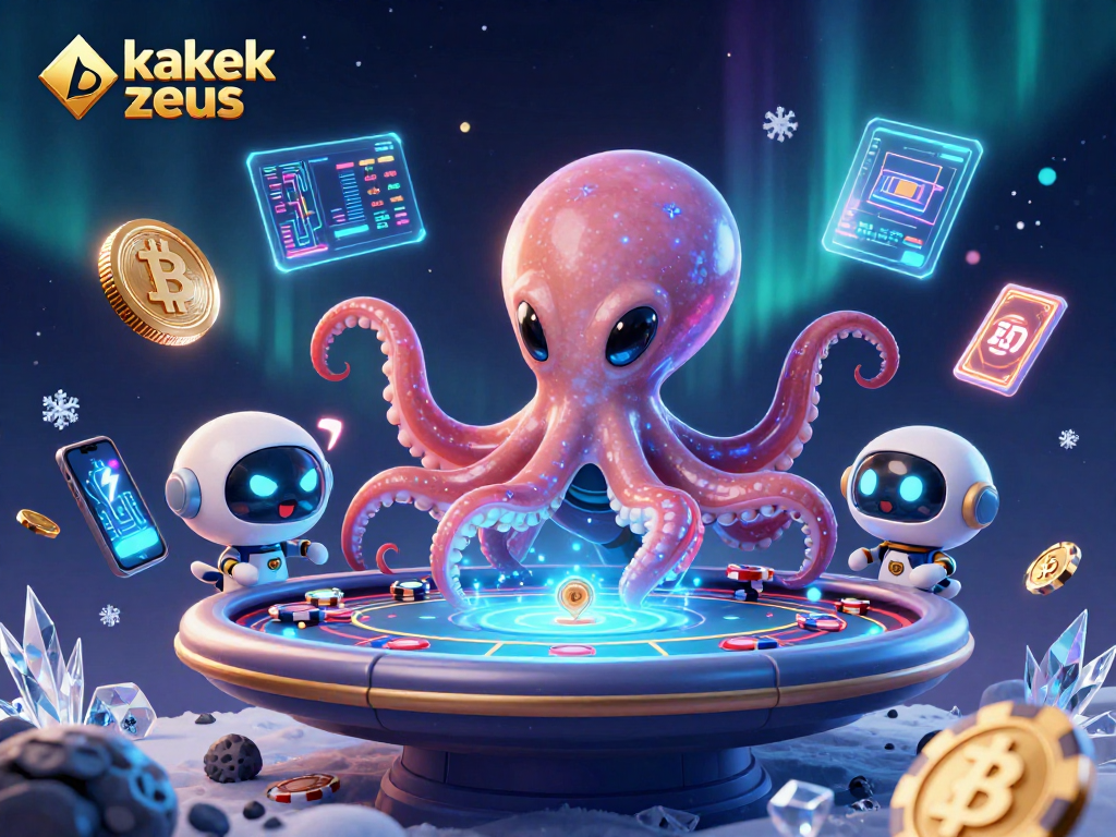 Engage with kakek zeus on a holographic poker table in a vibrant cosmic scene.