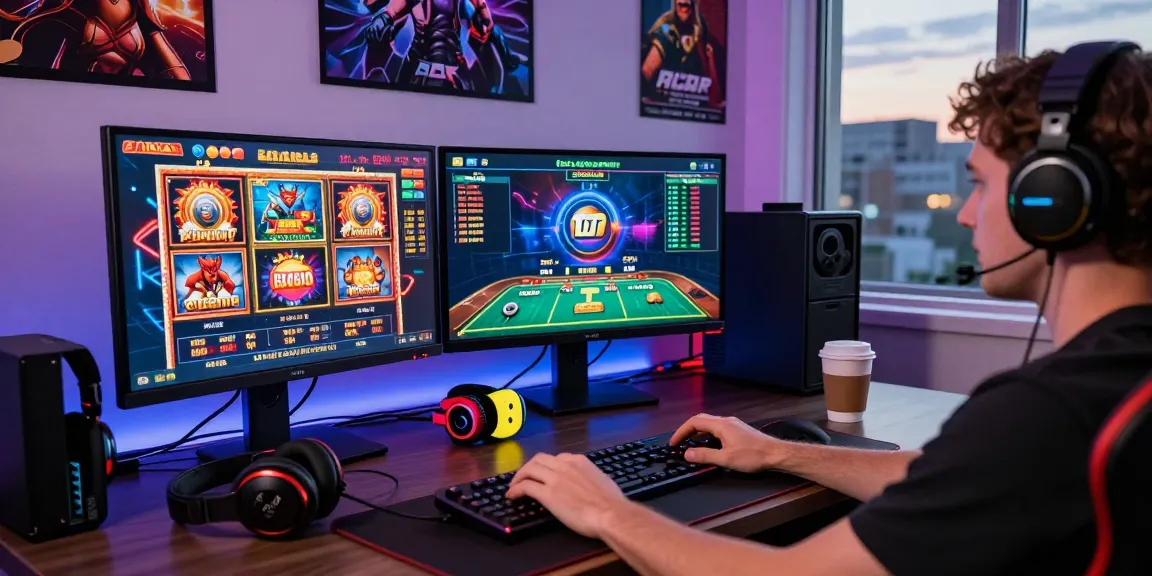Engaging online gaming scene with link alternatif raja328 displayed on multiple screens, highlighting vibrant atmosphere.