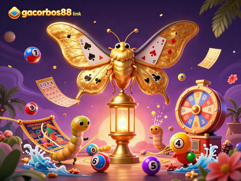 Engage with gacorbos88 link through a vibrant casino-themed 3D illustration showcasing dynamic gaming elements.