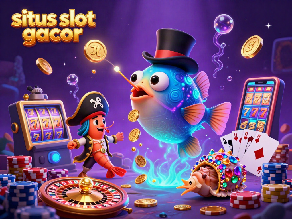 Win big with situs slot gacor featuring a vibrant underwater scene with a deep-sea anglerfish, pirate shrimp, and gem-laden snail.