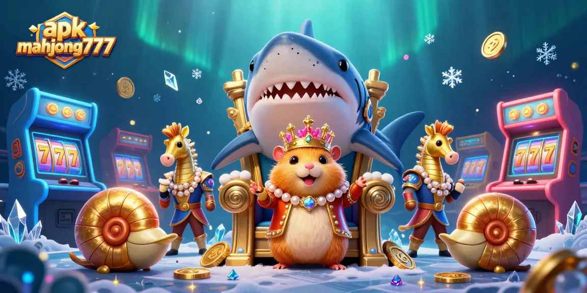 Spin and win with apk mahjong777, featuring a golden hamster king and vibrant casino elements.