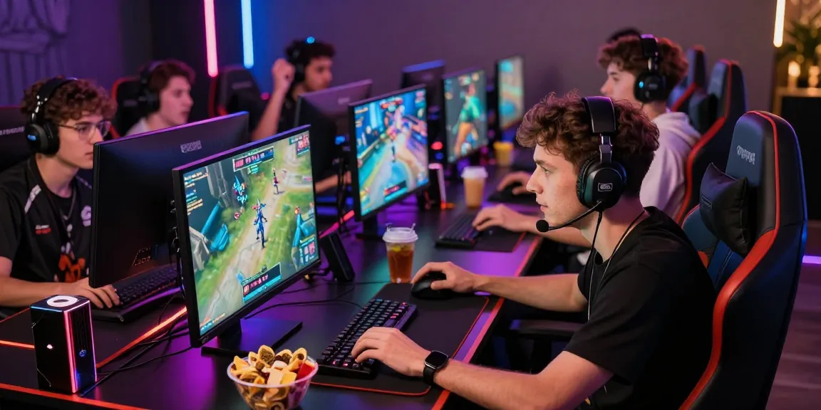 Friends immersed in go99 gaming competition with vibrant setup and snacks