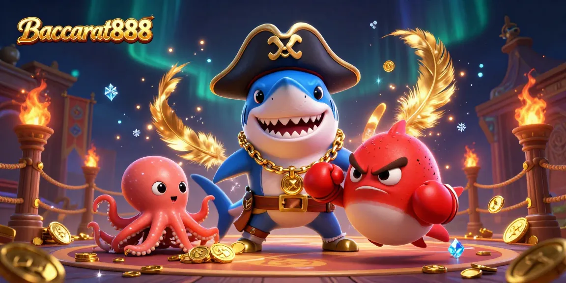 Experience Baccarat888's thrill with cartoon pirate shark, pufferfish, and octopus in action!