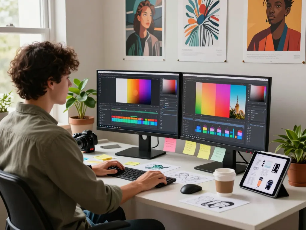 Designer utilizing nano banana 2 in a modern editing workspace, showcasing creativity and advanced technology.