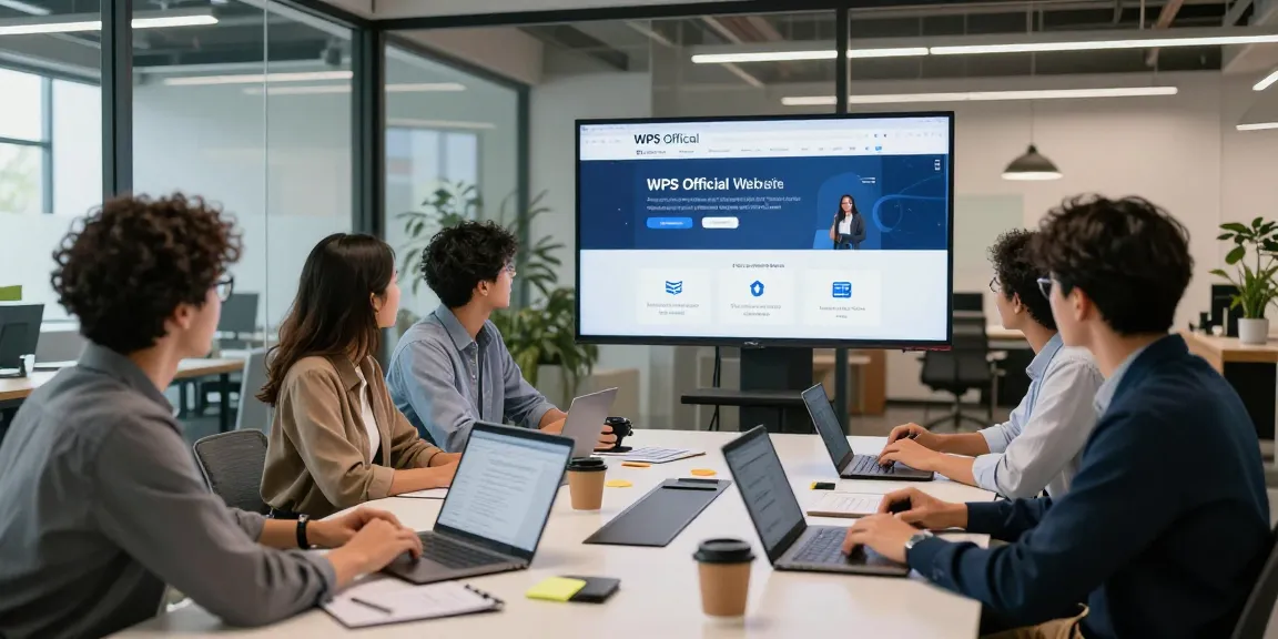 Team collaboration discussing the WPS Official Website features in a modern office setting