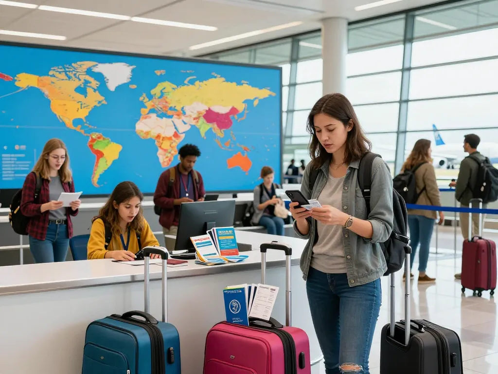 Cardiff Airport from Halifax traveler checking in with luggage and boarding pass.