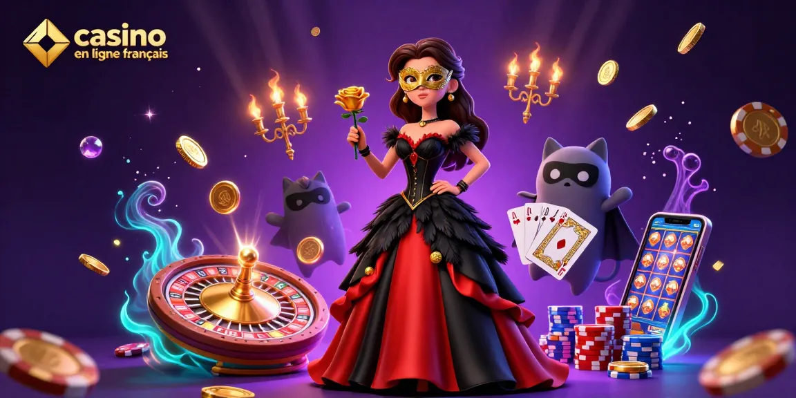 Rejoignez l'excitation du casino en ligne français avec des éléments de jeu captivants autour d'une scène glamour.