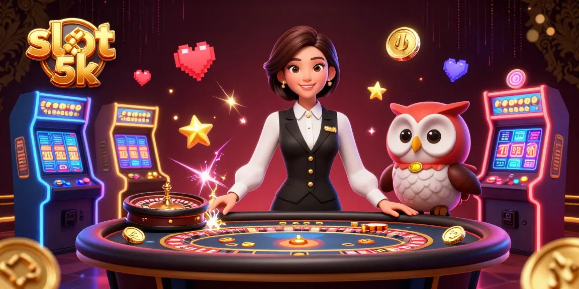 Experience excitement with slot 5k games featuring glowing arcade elements and engaging dealers in a vibrant casino.