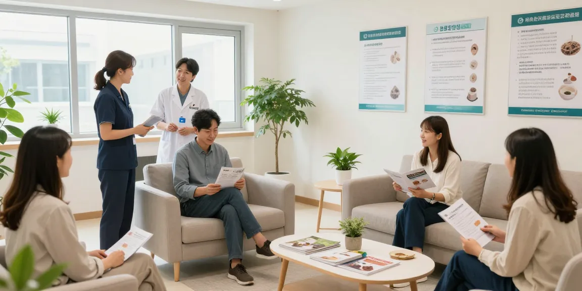 Patients enjoying the welcoming atmosphere at 영통한의원 health clinic.