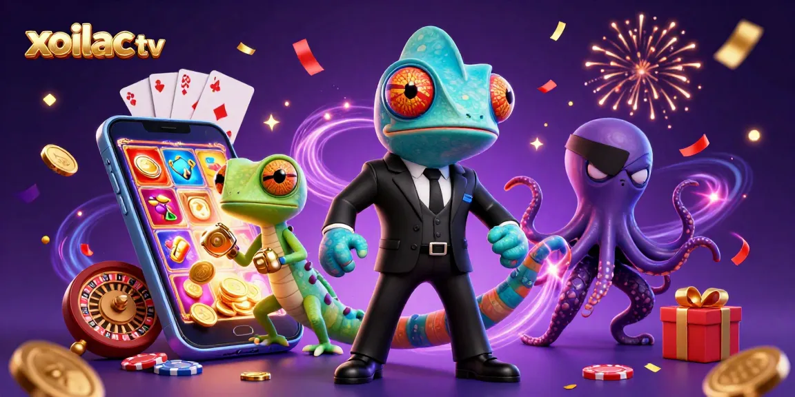 Xoilac TV enhances sports viewing with engaging visuals featuring a chameleon and gecko in action.