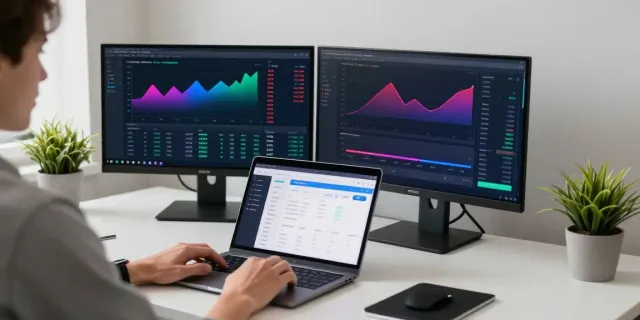 Workspace showcasing Telegram Stars and gifts usage in cryptocurrency trading environment with digital devices.