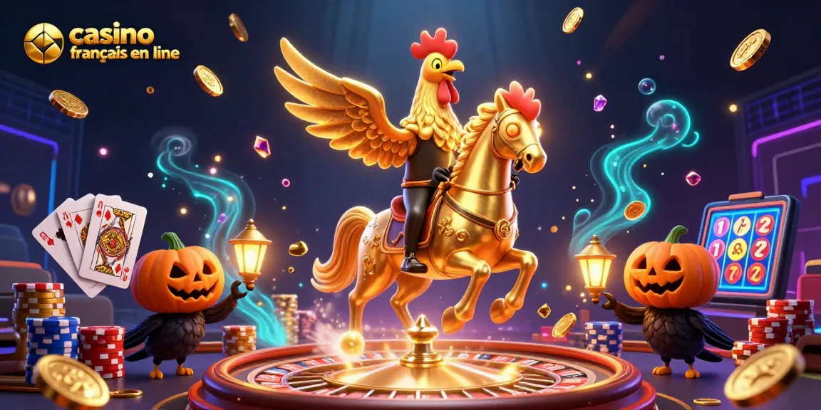 Jouez dans un casino français en ligne avec un coq doré et des éléments de jeu captivants.