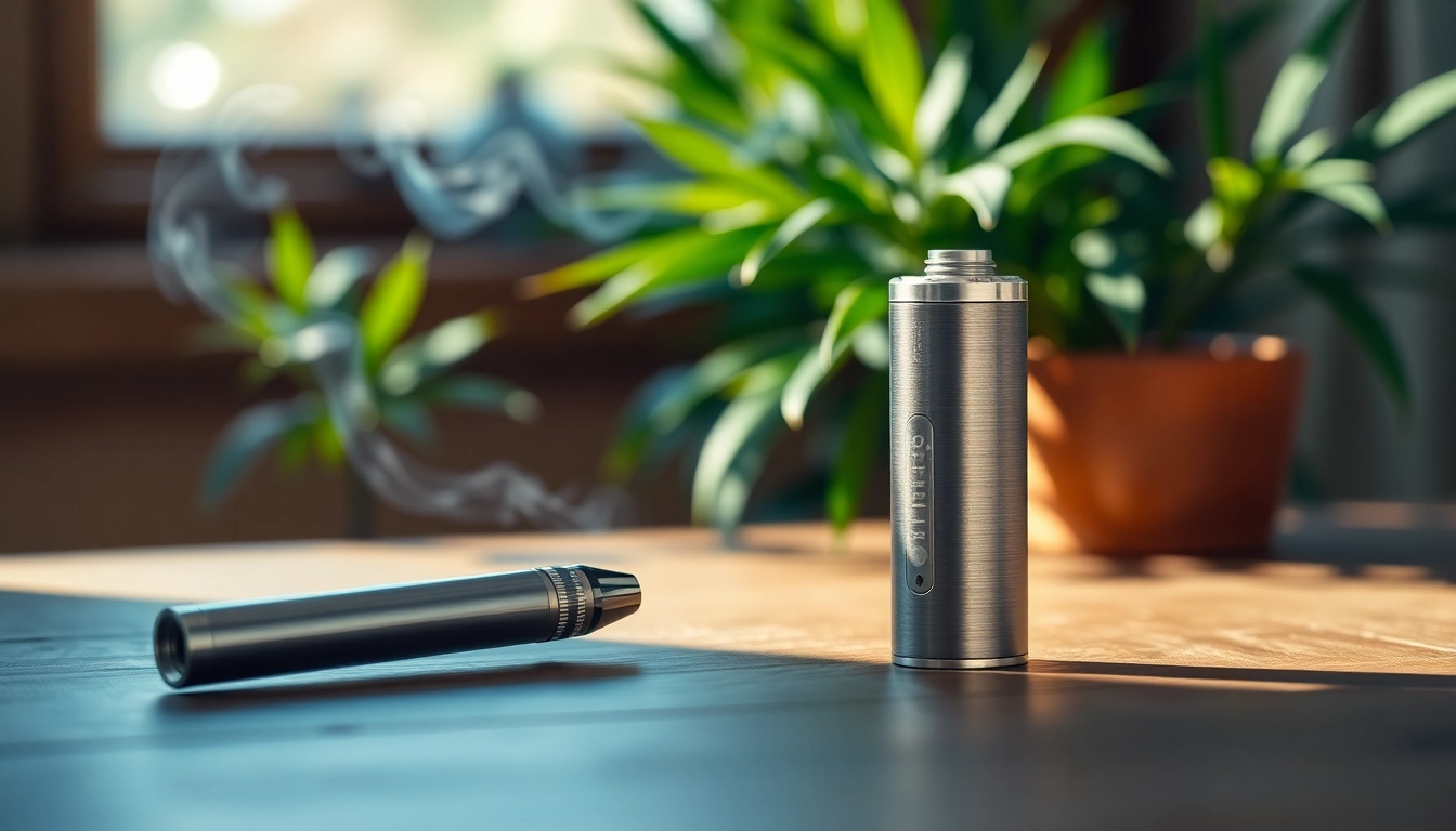 Experience the sophisticated design of THC Vapes showcased elegantly with lush greenery.