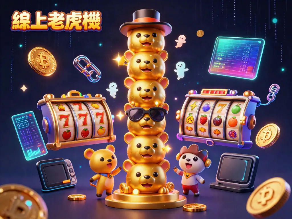 Experience the thrill of 線上老虎機 in a vibrant 3D casino illustration showcasing dynamic slot elements and crypto integration.