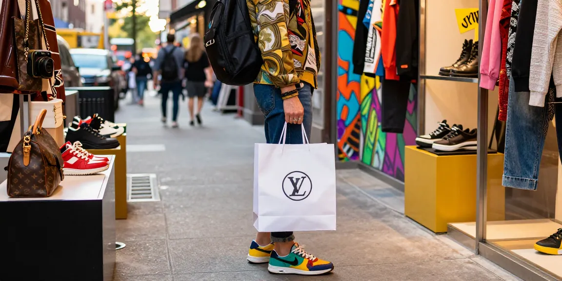 Shopping experience at a 레플리카 사이트 showcasing trendy replica fashion items in an urban setting.
