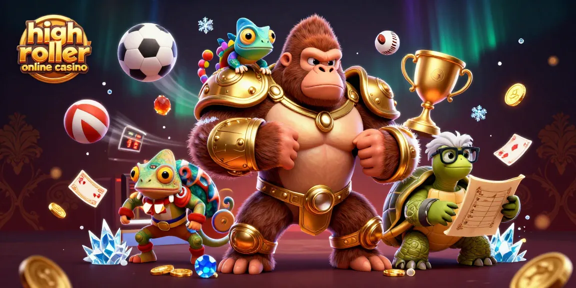 Experience the excitement at a high roller online casino with vibrant gaming elements and VIP characters.