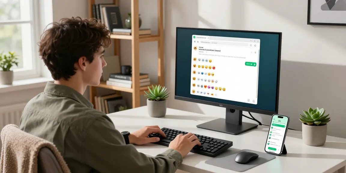 WhatsApp電腦版 showcased in a modern home office with desktop monitor, smartphone notifications, and inviting workspace.