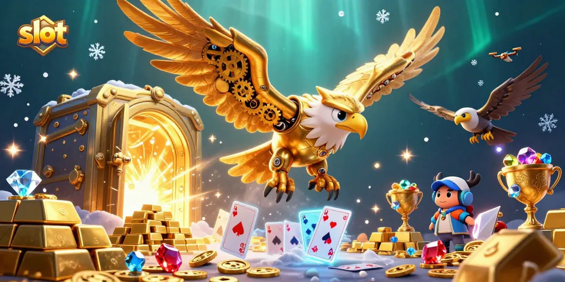 Experience slot action with a golden eagle and treasure in a vibrant casino scene