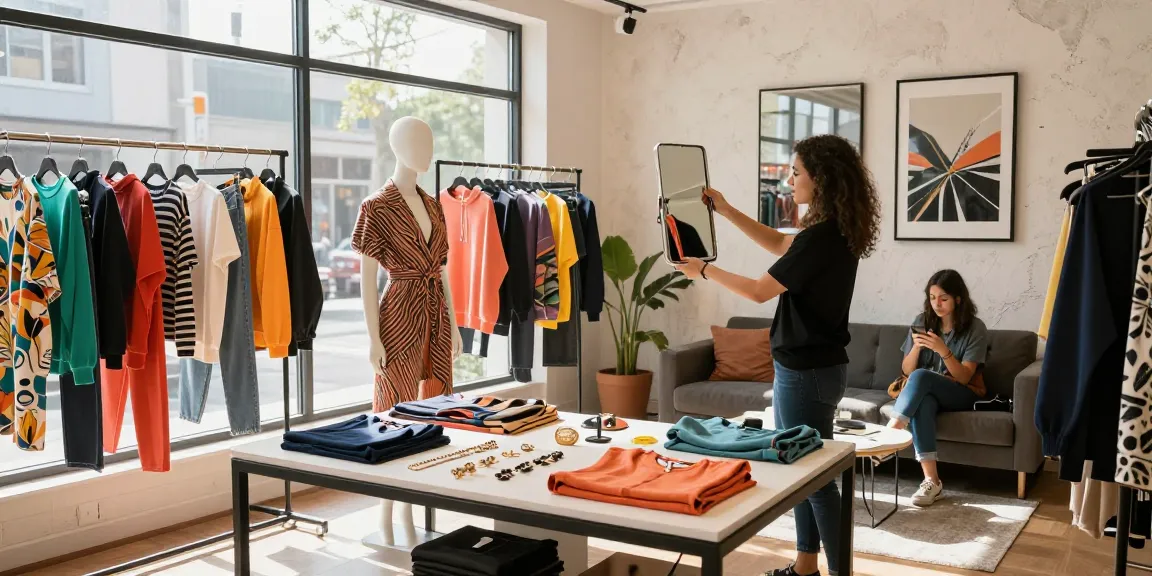 Stylish boutique showcasing 레플리카 fashion with vibrant displays and natural light.