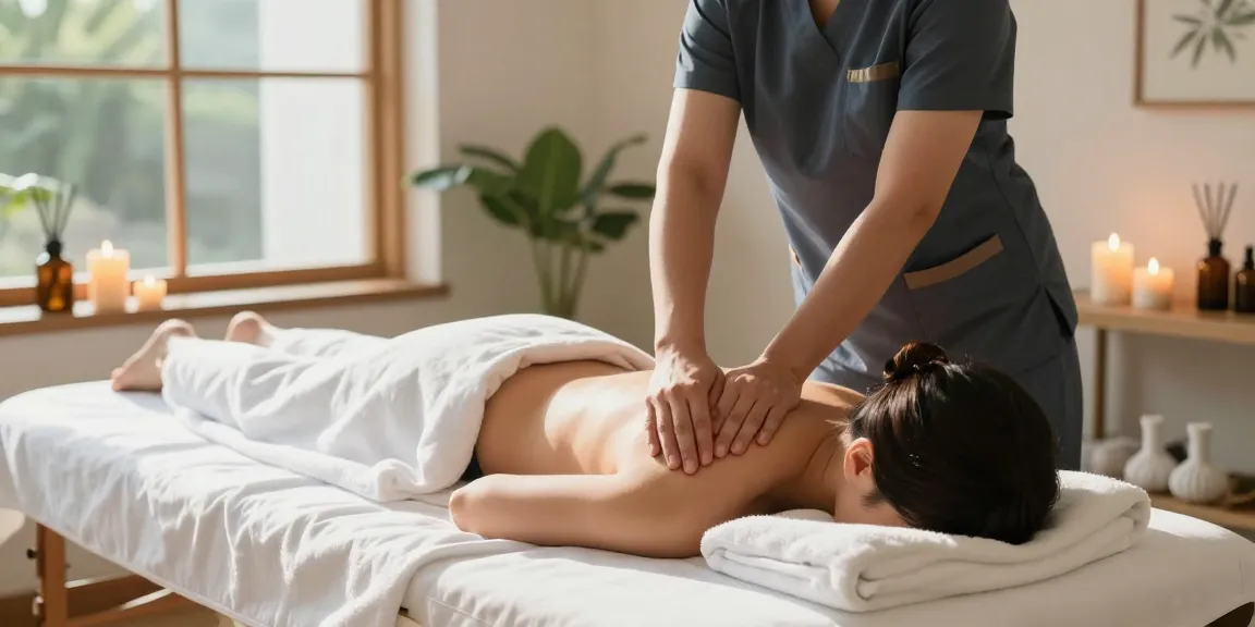Swedish massage therapy session showcasing a tranquil spa environment with natural light, highlighting the calming experience of 마사지.