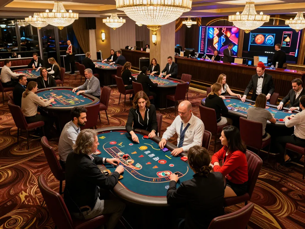 VT88 players engaged in an exciting game at a luxurious casino table.