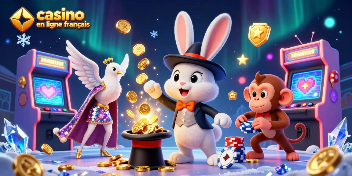 Plongez dans le monde captivant du casino en ligne français, featuring des personnages vibrants, des jeux et des éléments magiques.