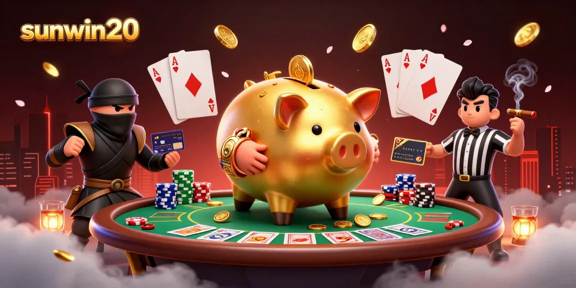 Engage with sunwin20's thrilling casino action featuring a piggy bank sumo and dynamic characters.