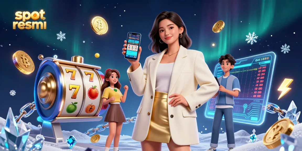 Rasakan slot resmi dengan seorang wanita Asia bergaya yang menampilkan taruhan olahraga, elemen kasino yang cerah.