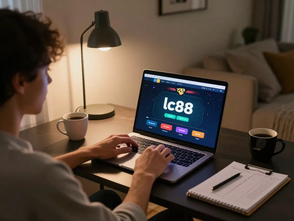 Player engaging in online poker at lc88 with strategies noted in a cozy setting