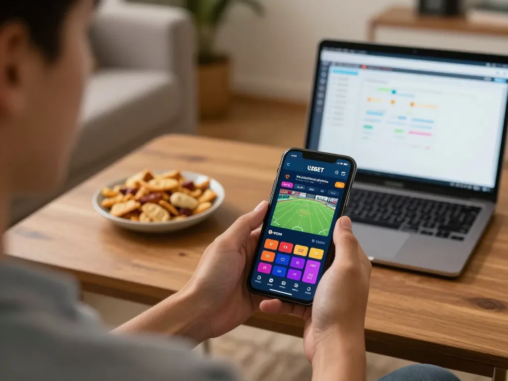 Engaging in online gambling with USBET app on smartphone, showcasing live betting options and user-friendly interface.