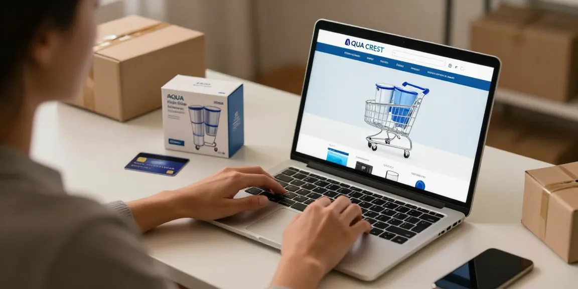 AQUA CREST Multiple-Stage Water Filters display for online shopping, showcasing product features and best deals in a digital marketplace.