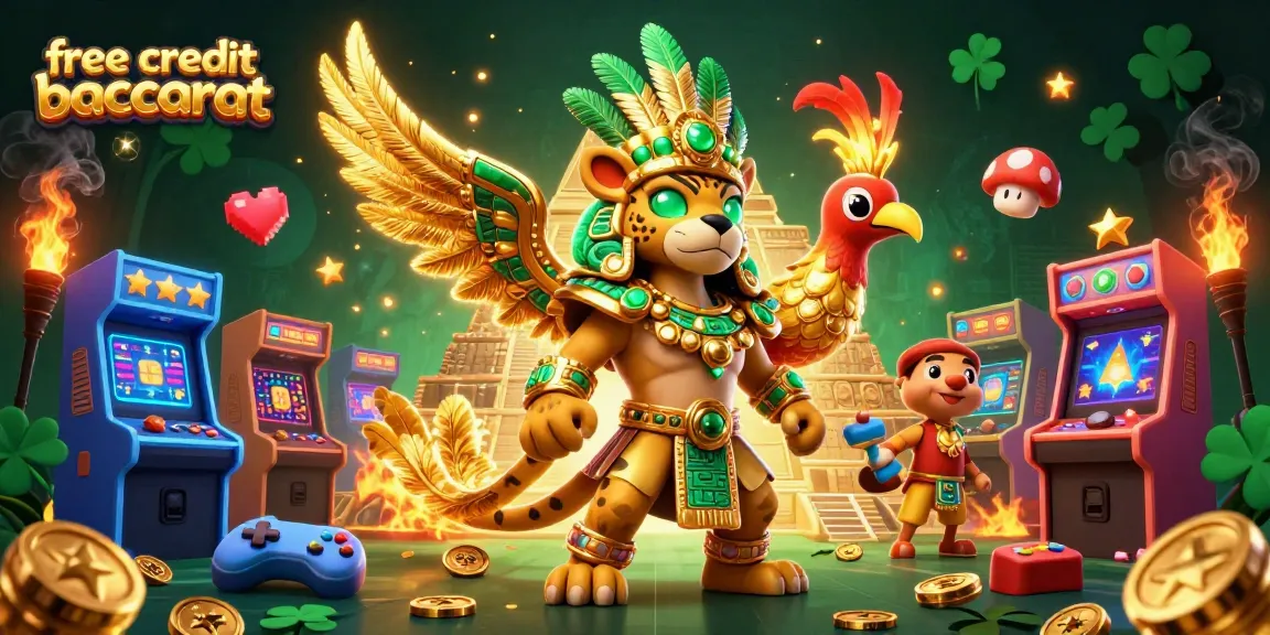 Experience the excitement of free credit baccarat with a vibrant Mayan-themed 3D casino illustration.