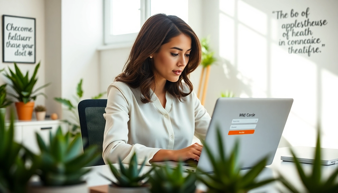 Apply for MMJ Card Online in a professional home office setting.