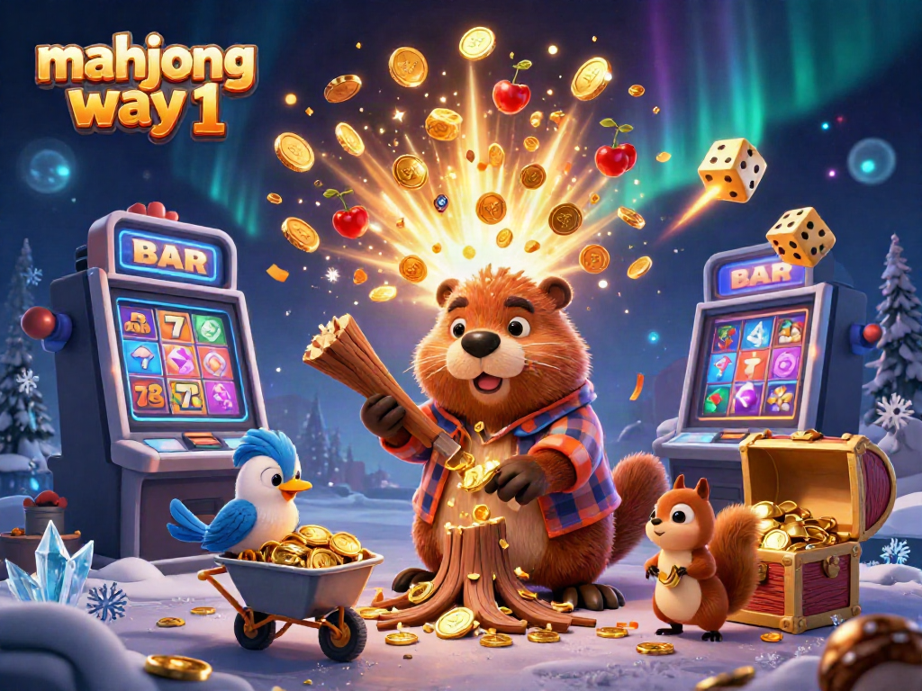 Experience the dynamic scene of mahjong way 1 with a playful beaver, bird, and squirrel amidst a jackpot explosion of coins and rewards.