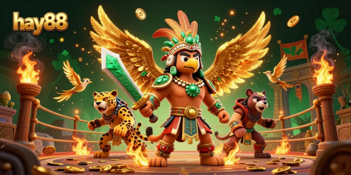 Experience the excitement of hay88 with vibrant 3D warriors, golden coins, and dynamic betting elements.