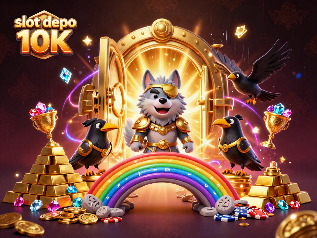 Spin your way to riches with slot depo 10K in this vibrant casino-themed illustration.