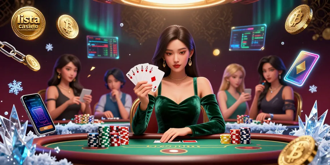 Scena coinvolgente con una bella donna asiatica a un tavolo da poker, che mostra elementi della lista casino online non AAMS come criptovalute e effetti di gioco.
