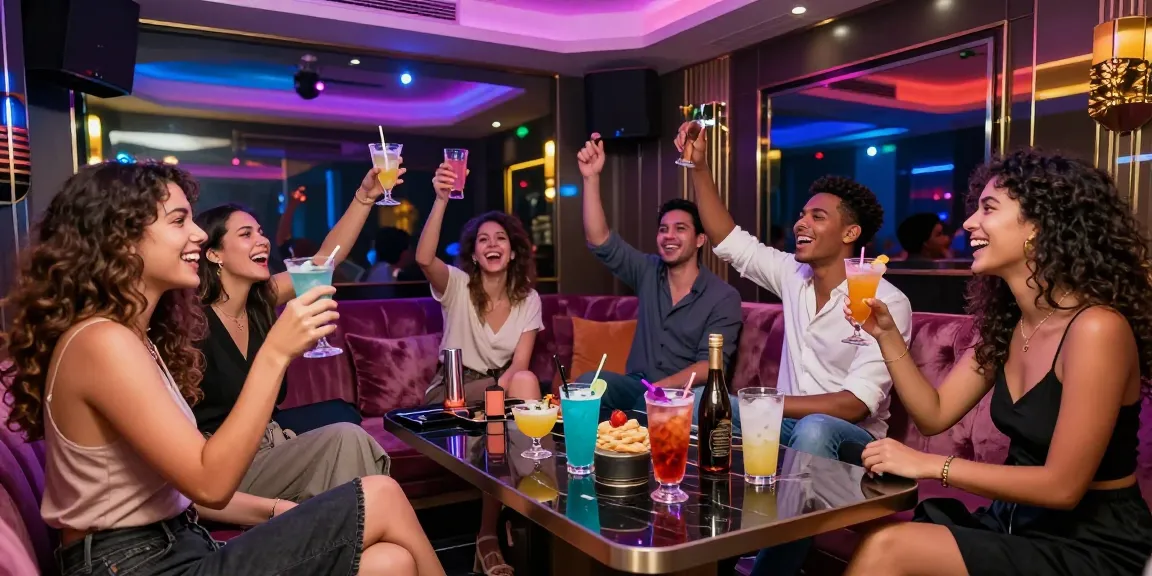 Exciting nightlife experience at www.3no.org showcasing vibrant private karaoke settings with friends enjoying drinks and music.