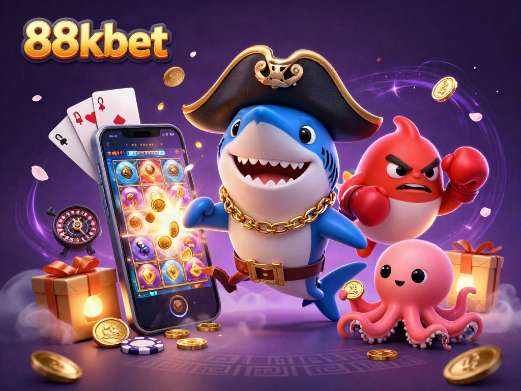 Experience thrilling slots with the vibrant 88kbet casino illustration featuring engaging characters.