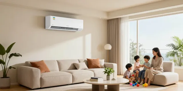 Family enjoying their living room with a 24k btu mini split for comfortable climate control