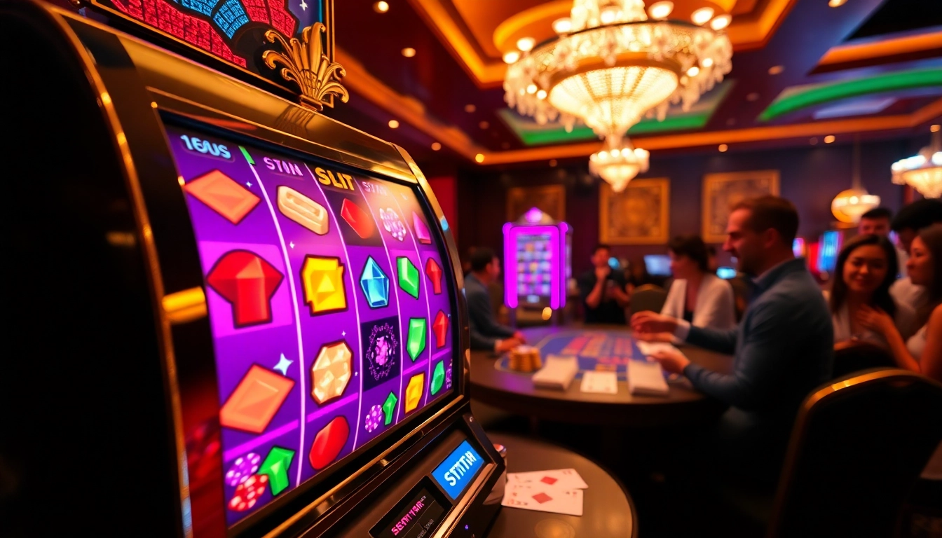 Spin the scatter hitam slot machine amidst vibrant casino excitement and colorful gaming action.