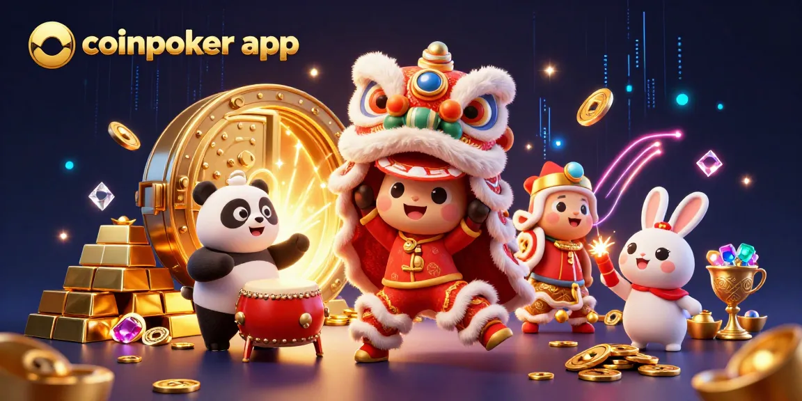 Scopri il divertimento della coinpoker app per poker crypto con danza del leone e premi luminosi.