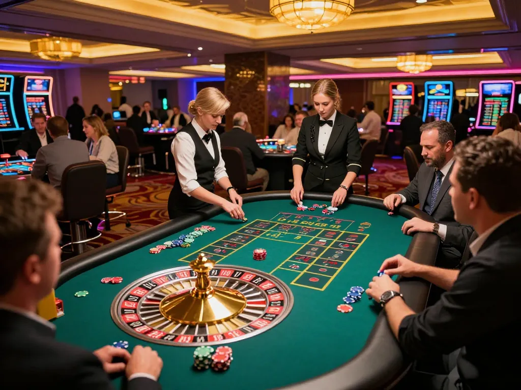 Players placing bets at the roulette table in a luxurious casino, showcasing engaging gameplay at https://s8inc.com/.